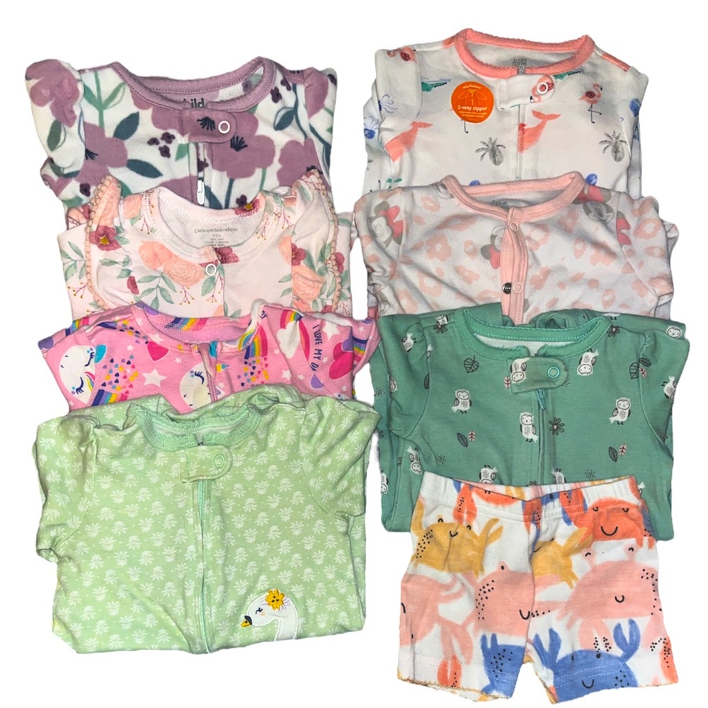 7x pajama long sleeve footies size 3-6 month and 6 month bundle *EUC*